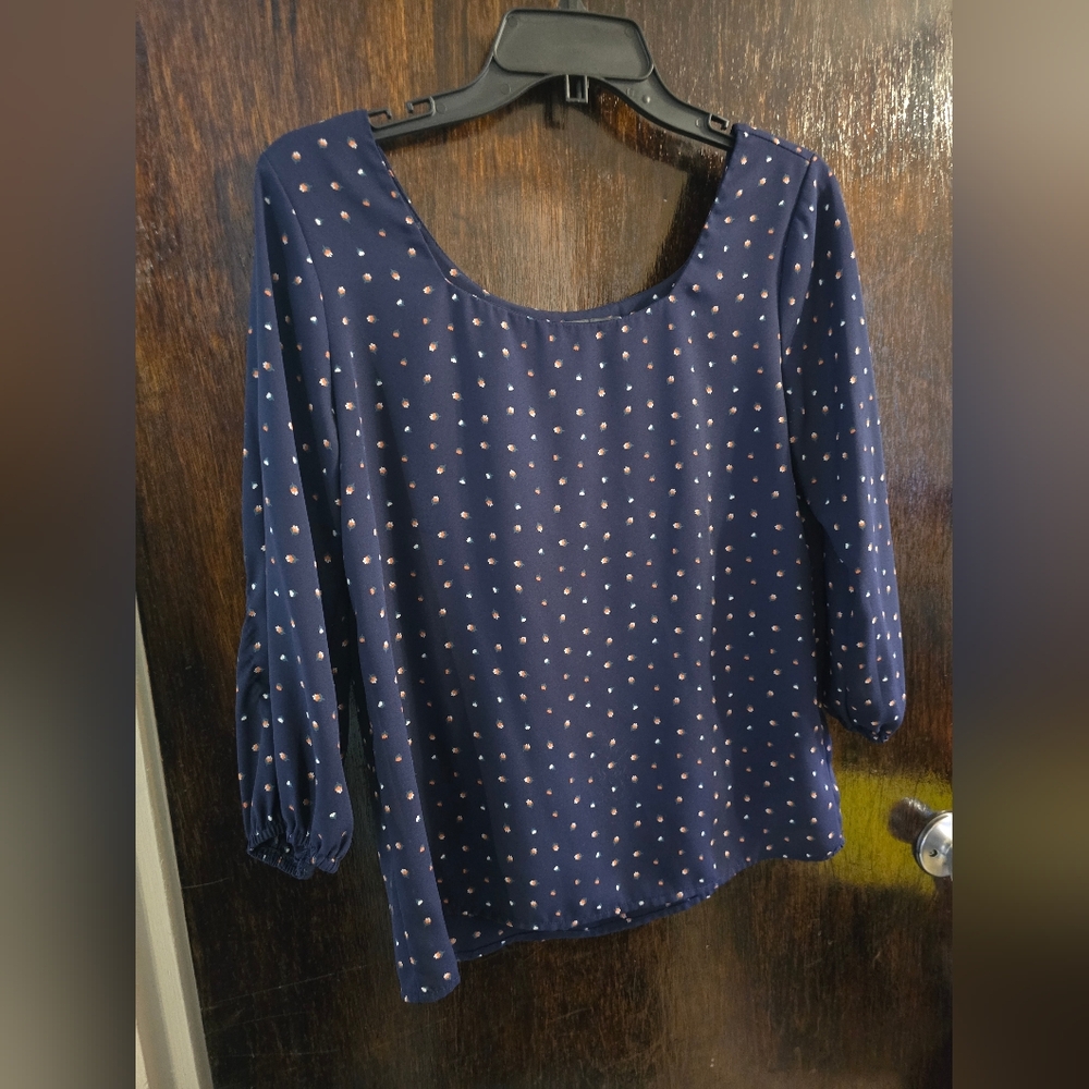Women's Long Sleeve Blouse - West Kei - Navy Blue - Small
